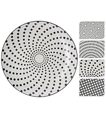 PIATTO CERAMICA 28CM B/N 4ASS