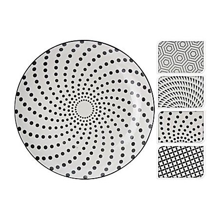 PIATTO CERAMICA 28CM B/N 4ASS